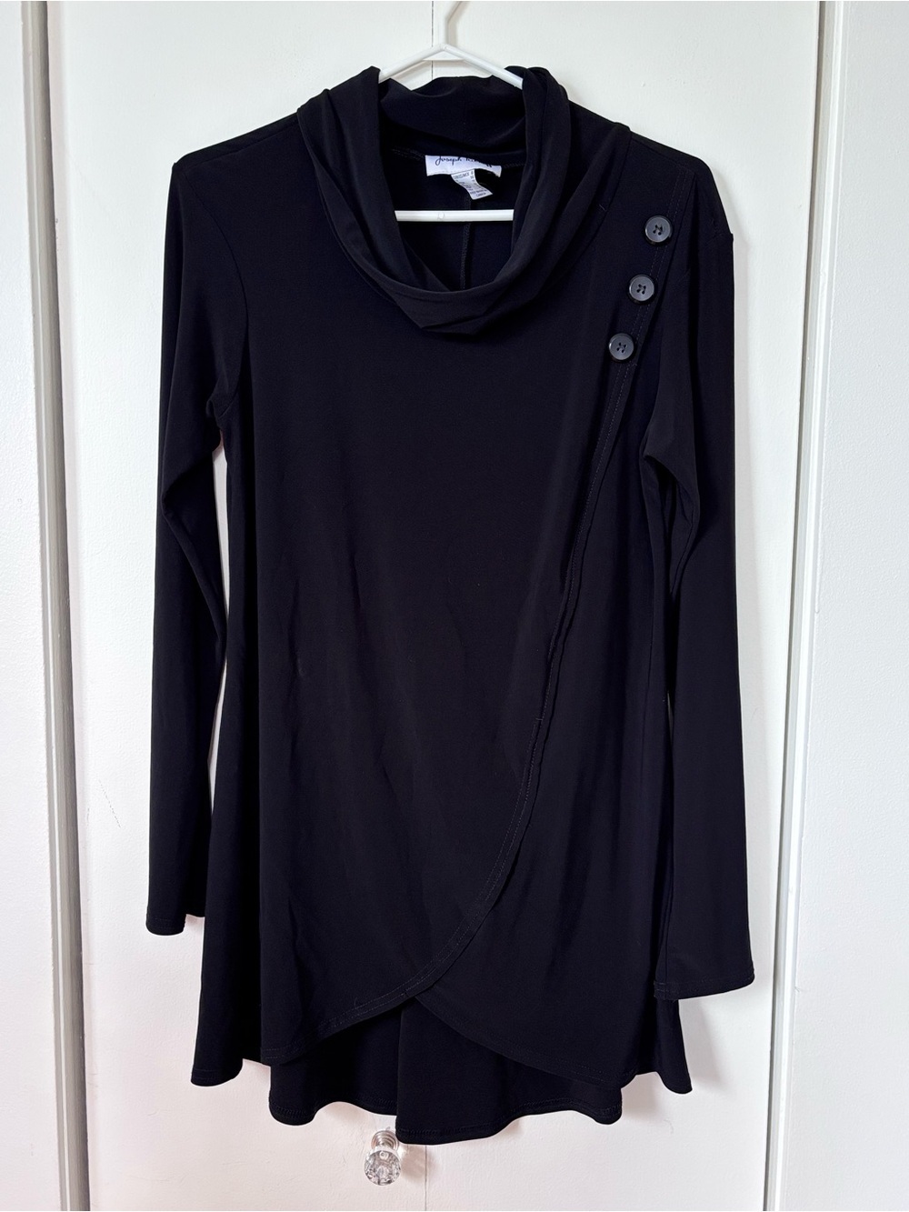 ✨Joseph Ribkoff Black Cowl Neck Button Tunic Top Size 8 Made in Canada